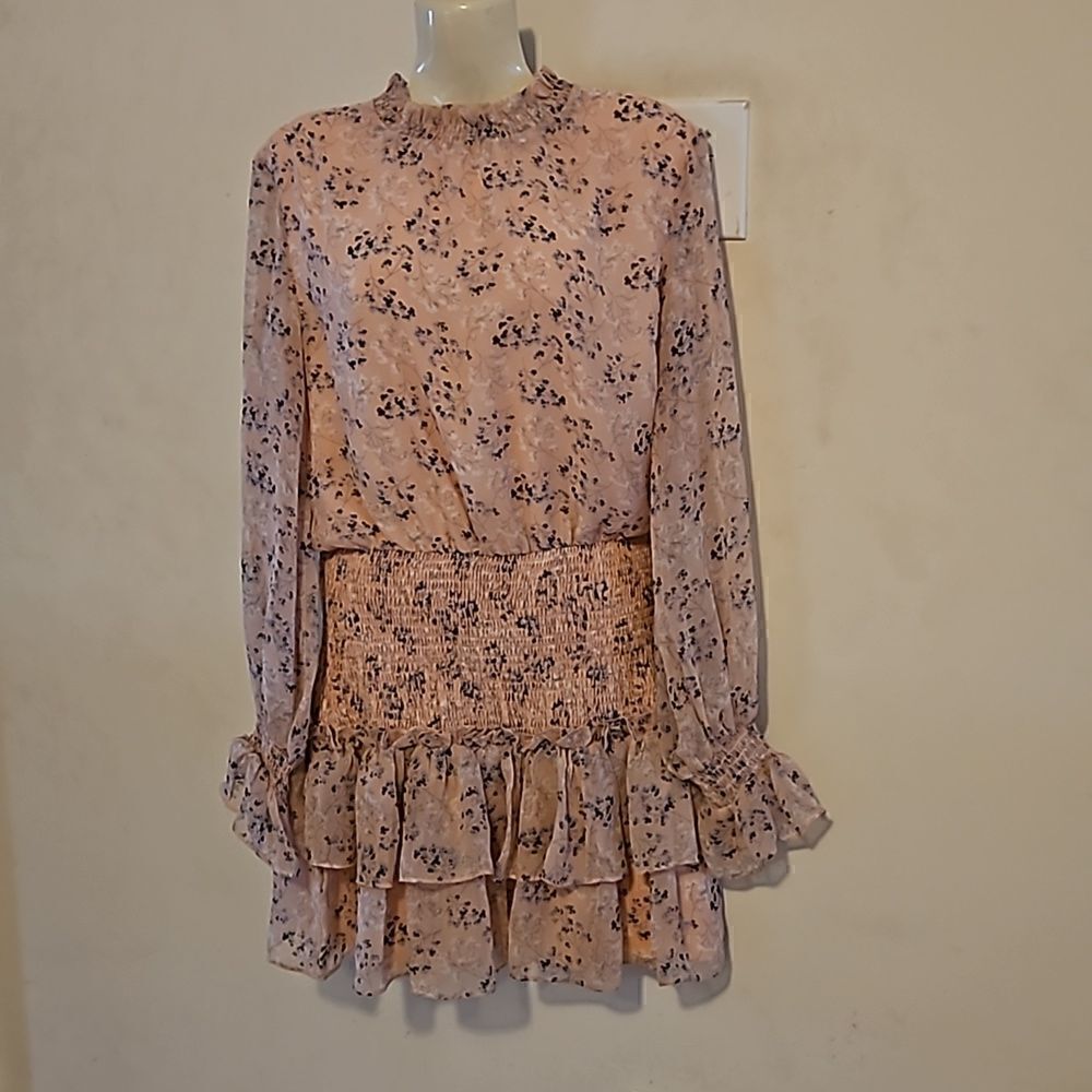 Honey Chelsea Women's Floral Ruffled Long Sleeves Mini Dress XS Pink